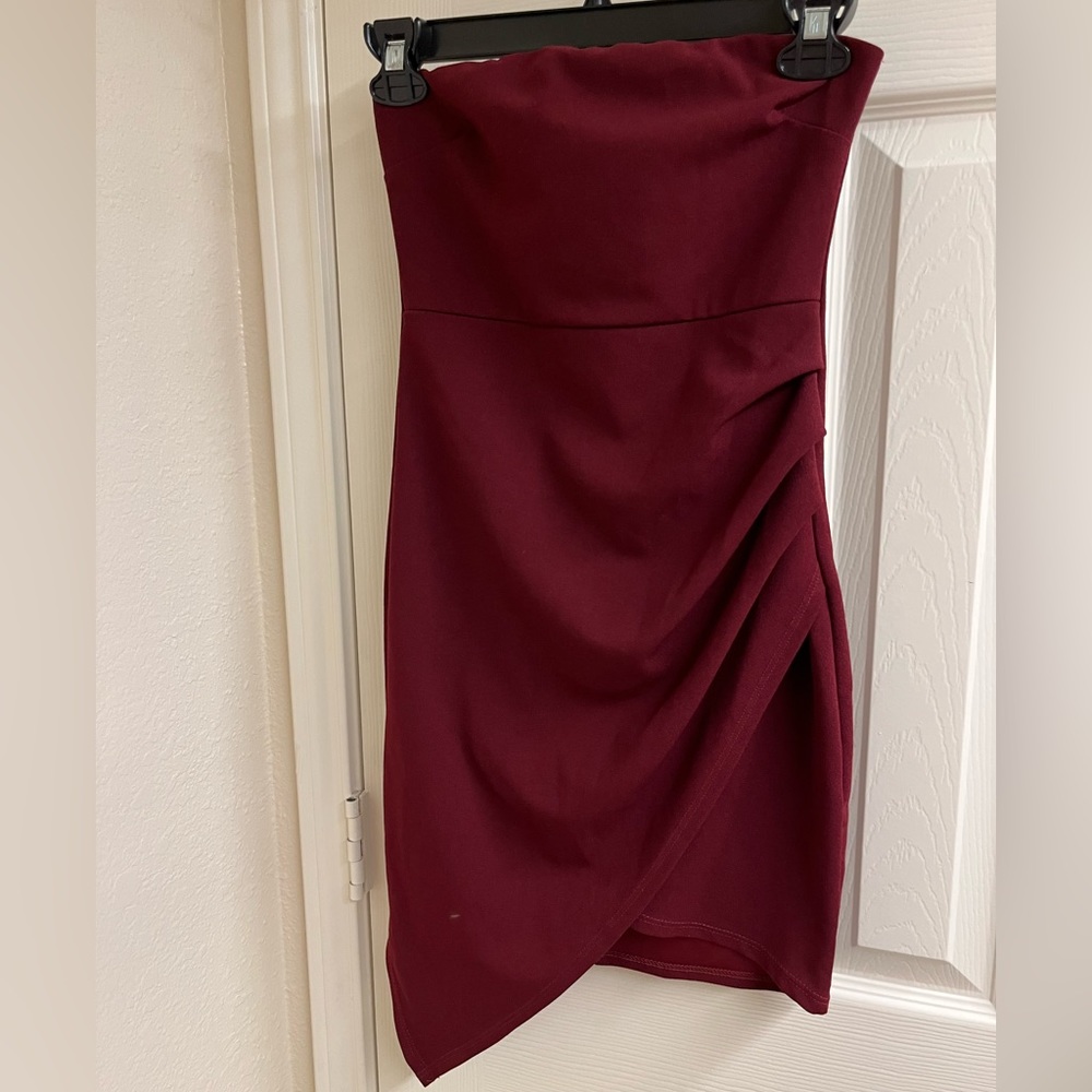 Blue blush red marrón strapless mini formal dress asymmetrical